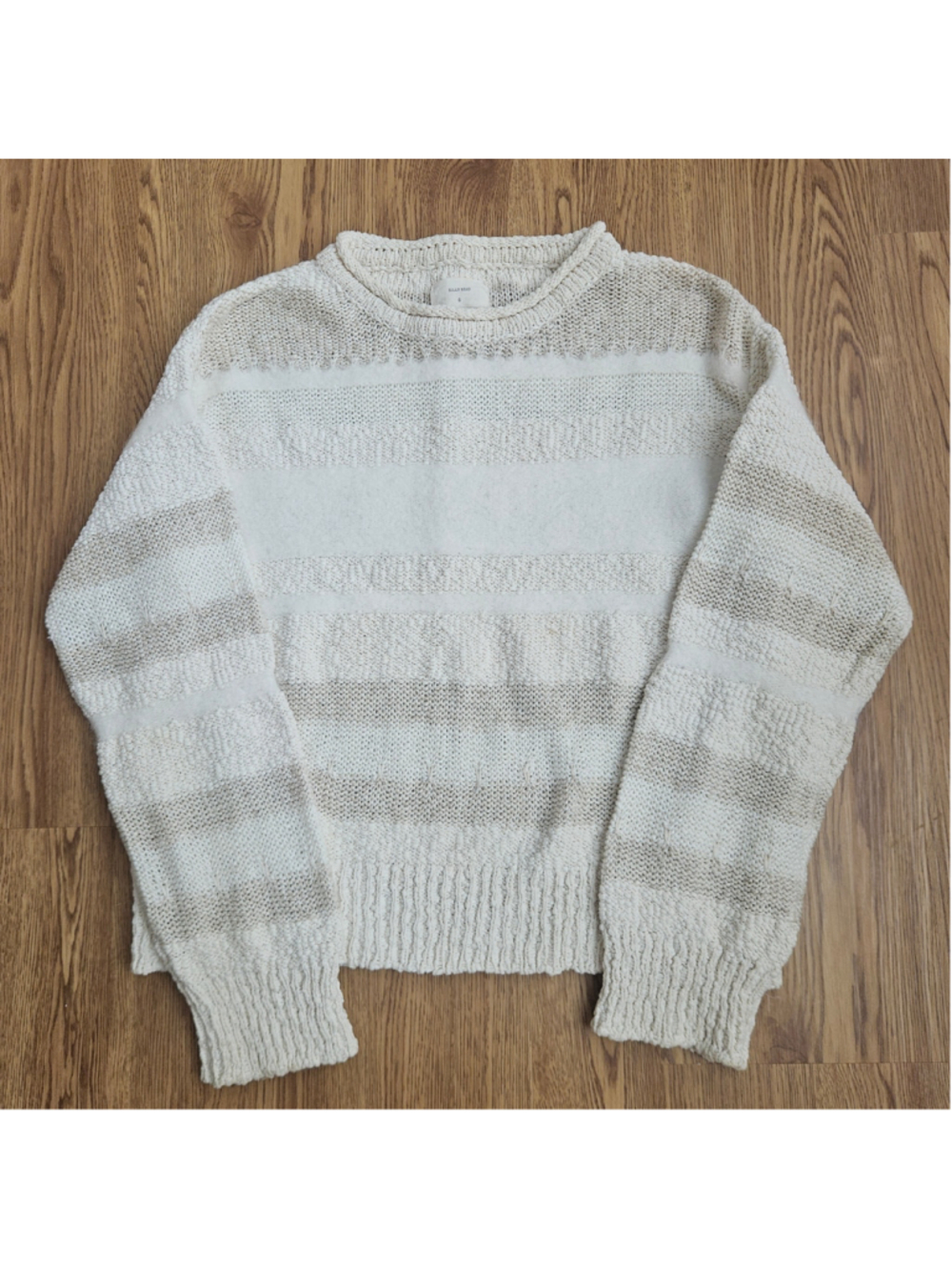 Billy Reid Knit Mixed Material Striped Sweater Beige White Neutral Womens Small
